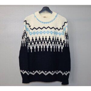Vintage 70s Silton California Geometric Knit Sweater Men's Size S Navy 80s Sil